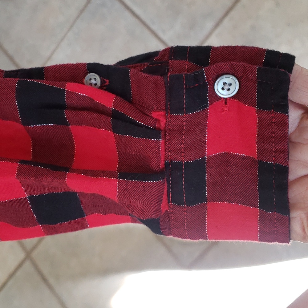 J. CREW FACTORY Buffalo Plaid Ruffle Collar Flannel Shirt Red Black Silver S - Picture 13 of 16